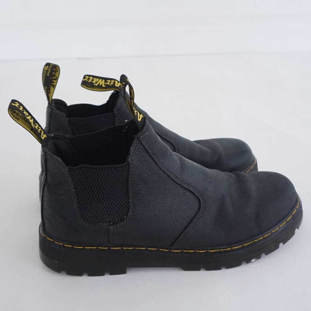 Dr Martens Black Leather Chelsea Boots Yellow Stitch Pull Tab Slip On Mens 12
